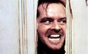 Jack Nicholson som Johnny i den kjente scenen fra The Shining/Ondskapens hotell. 