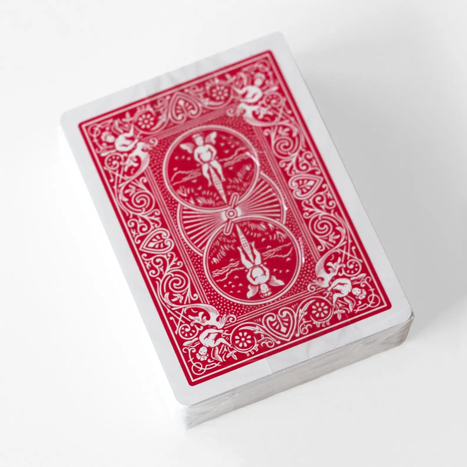 Rød poker Bicycle Prestige kortstokk, laget av plast.