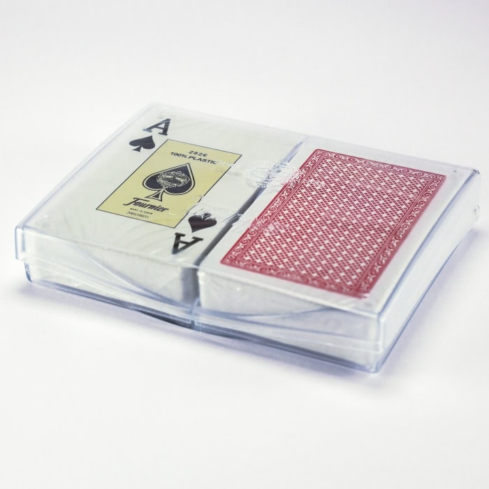 Kortstokk Fournier Nº 2826 Bridge Twin Plastic Case index 2, jumbo, 2-pakning, kort, poker, plastikk, plast, rød og blå