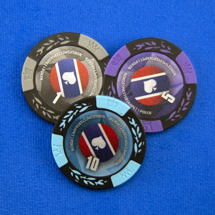 Chips sjetonger Norgesmesterskapet i Poker homegame valør 1 og 5 og 10