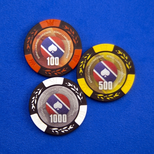 Chips sjetonger Norgesmesterskapet i Poker homegame valør 100 og 500 og 1000