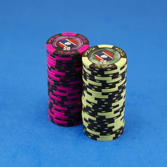 Chips sjetonger Norgesmesterskapet i Poker homegame stack valør 20 og 50