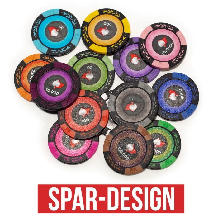 Poker-sjetonger med Spar-design.
