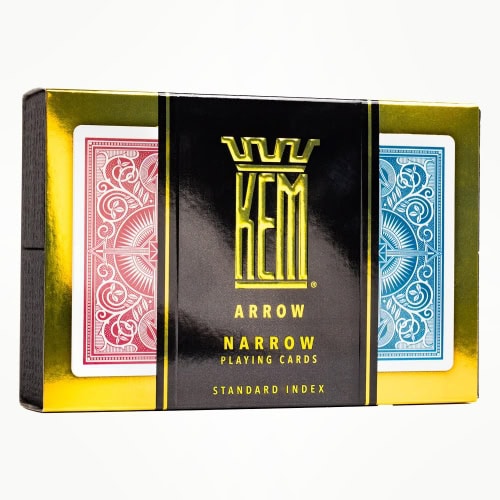 KEM Arrow Narrow Standard index 2, 2-pakning, med 52 kort og 2 jokere + 2 reklamekort. Rød og blå kortstokk. Dette er en av våre mest slitesterke kort.