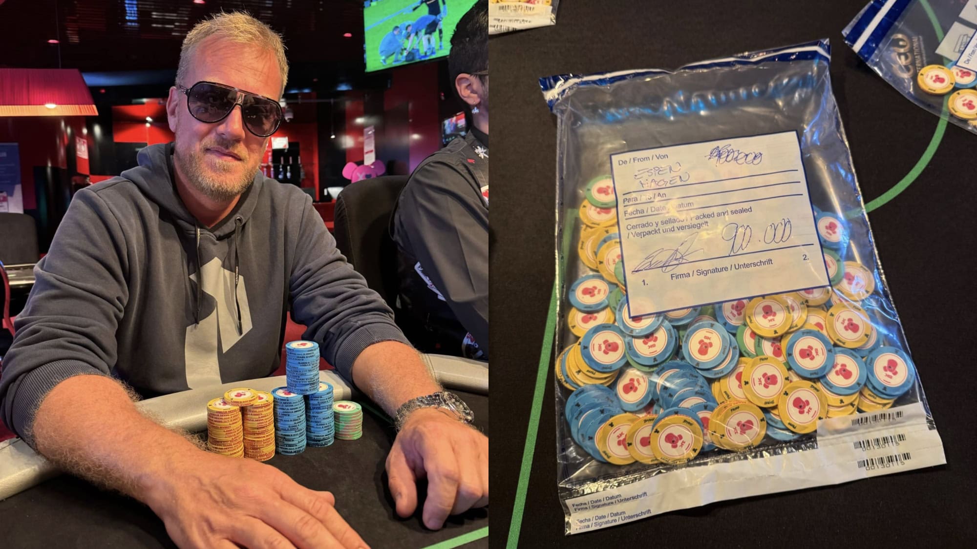 Espen Hagen med sjetongene i Beyond Poker dag 1A.