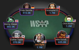 Stjernelag i Las Vegas. Dette er bordet til Jon Kyte på dag 3 i 50k Player´s Championship.