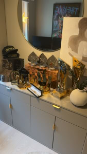 Troféhylla hjemme hos Kayhan Mokri.